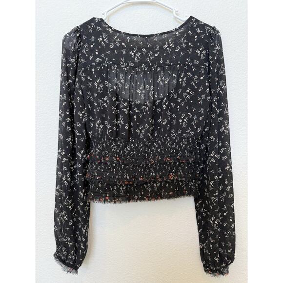 FREE PEOPLE printed floral Black Lolita blouse Small Boho Peasant - Picture 5 of 9